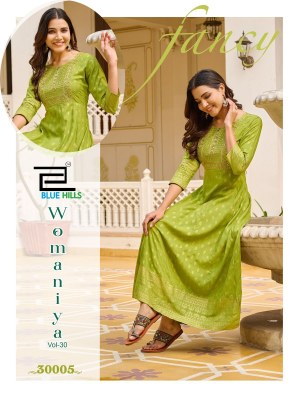 Womaniya vol 30 by Blue Hills Anarkali Gown with neck Embroidered Fancy Kurti catalogue at low price kurtis catalogs