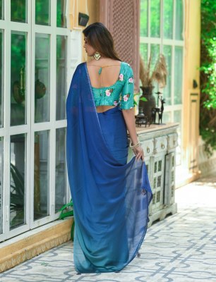 Women siroski work color padding chiffon saree with sequins work printed blouse sarees