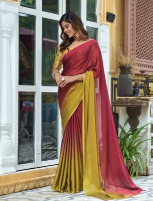 Women siroski work color padding chiffon saree with sequins work printed blouse sarees