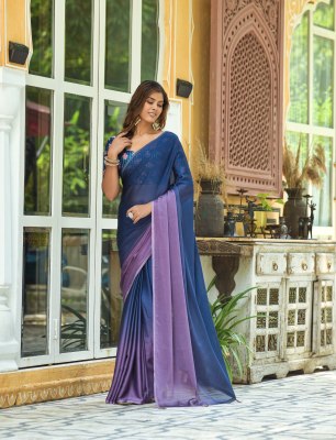 Women siroski work color padding chiffon saree with sequins work printed blouse sarees