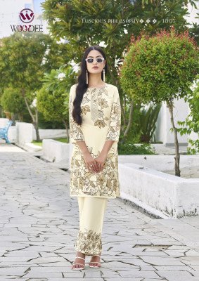 Woodee Belliza Premium Rayon Printed Top And Bottom Co ords Set with Functional Side Pocket Wholesale co ord set catalogs