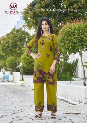 Woodee Belliza Premium Rayon Printed Top And Bottom Co ords Set with Functional Side Pocket Wholesale co ord set catalogs