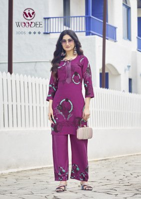 Woodee Belliza Premium Rayon Printed Top And Bottom Co ords Set with Functional Side Pocket Wholesale co ord set catalogs