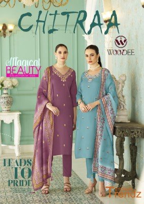 Woodee Chitraa Designer Rayon Kurti with Two Pocket Palazzo And Digital Print Dupatta Latkan Wholesale Pack Woodee