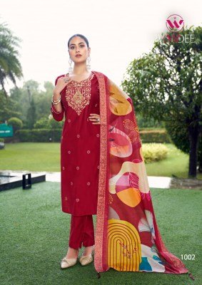 Woodee Heer Straight Cut 3 Pcs Set Premium Viscose Muslin Jacquard with Digital Print And Thread Work Wholesale kurtis catalogs