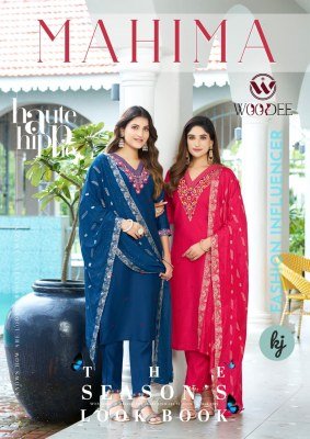 Woodee Mahima Straight Cut 3Pc Set Premium Viscose Muslin Banarasi Jacquard Suit with Thread And Handwork Wholesale Woodee