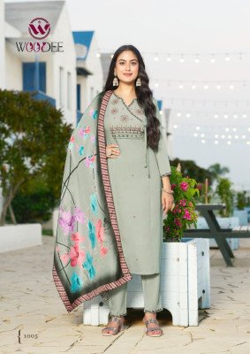 Woodee Sargam Premium Rayon Muslin Top with Plazzo Pant Digital Print Thread And Hand Work And Wholesale kurtis catalogs