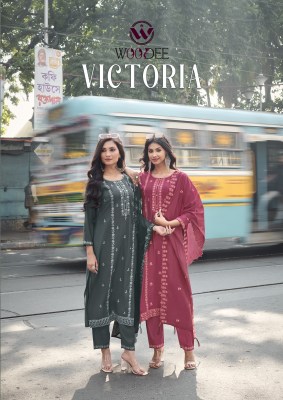 Woodee Victoria Roman Silk Kurti Pant Dupatta Set Collection  wholesale catalogs