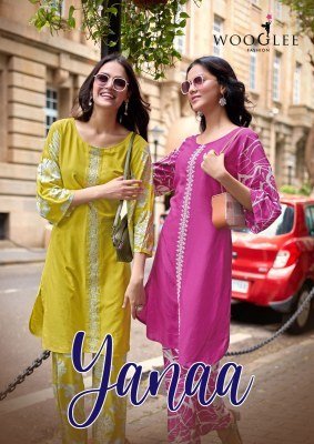 Wooglee Yanaa Collection Heavy Rayon Handwork Kurti with Printed Bottom 