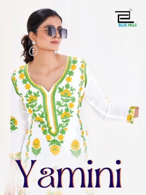 Yamini by Blue Hills Heavy Reyon fancy embroidered work fancy kurti catalogue at low rate kurtis catalogs