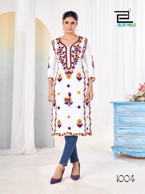 Yamini by Blue Hills Heavy Reyon fancy embroidered work fancy kurti catalogue at low rate kurtis catalogs