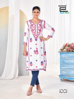 Yamini by Blue Hills Heavy Reyon fancy embroidered work fancy kurti catalogue at low rate kurtis catalogs