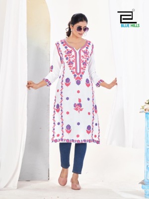 Yamini by Blue Hills Heavy Reyon fancy embroidered work fancy kurti catalogue at low rate kurtis catalogs