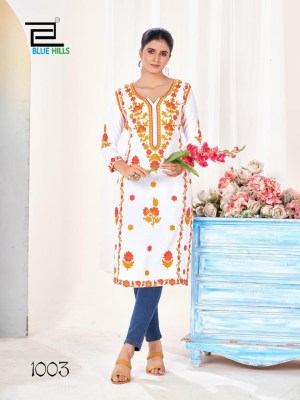 Yamini by Blue Hills Heavy Reyon fancy embroidered work fancy kurti catalogue at low rate kurtis catalogs