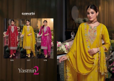 Yasmine 2 by Zaveri heavy chinon embroidered designer suit catalogue at affordable rate readymade suit catalogs