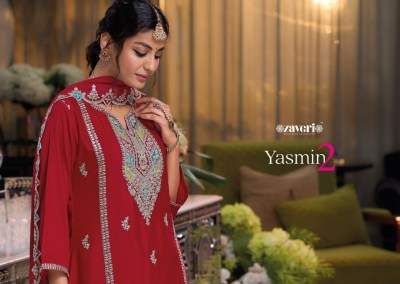 Yasmine 2 by Zaveri heavy chinon embroidered designer suit catalogue at affordable rate readymade suit catalogs