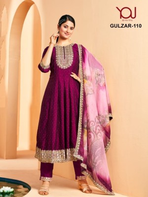 You by Gulzaar heavy vichitra silk designer embroidered  anarkali suit catalogue readymade suit catalogs