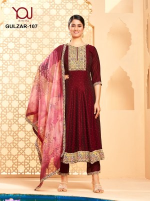 You by Gulzaar heavy vichitra silk designer embroidered  anarkali suit catalogue readymade suit catalogs