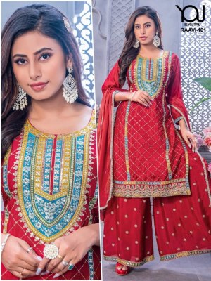 You by Raavi heavy chinon embroidered sharara suit catalogue at low price fancy sharara suit Catalogs