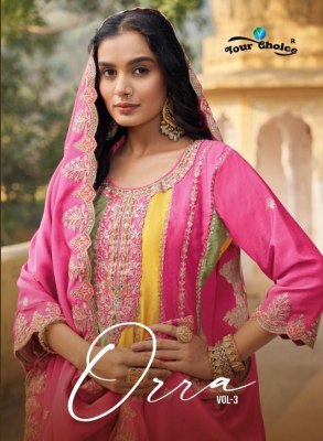 Your choice by ORRA 3 heavy chinon embroidered fancy sharara suit catalogue at wholesale rate Your choice