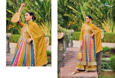 Your choice by Only semi pure chinon multi color fancy sharara suit catalogue at low rate  readymade suit catalogs