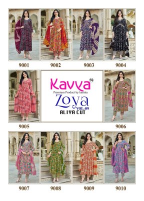ZOYA VOL 9 by Kavya heavy quality Rayon foil print top bottom and dupatta catalogue at low price readymade suit catalogs