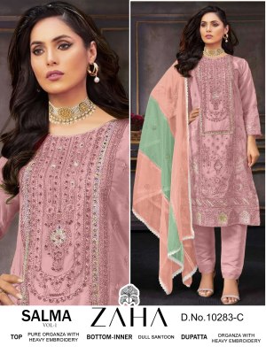 Zaha by Salma vol 1 design no 10283 ABCD organza with embroidered Pakistani suit catalogue pakistani suit catalogs