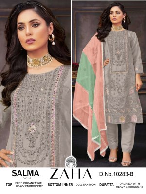 Zaha by Salma vol 1 design no 10283 ABCD organza with embroidered Pakistani suit catalogue pakistani suit catalogs