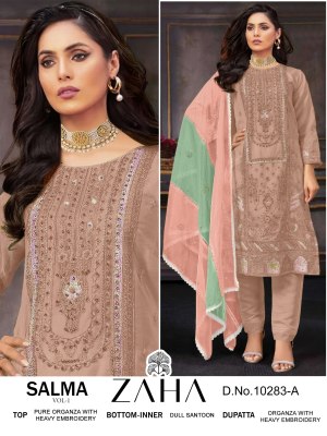 Zaha by Salma vol 1 design no 10283 ABCD organza with embroidered Pakistani suit catalogue pakistani suit catalogs