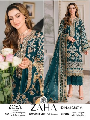 Zaha by Zoya vol 2 D No 10287 ABCD heavy georgette embroidered Pakistani suit catalogue at affordable rate salwar kameez catalogs