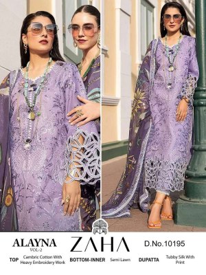 Zaha new alayna vol 2 design no 10192.10193.10194.10195 pure cotton embroidery work Pakistani suits catalogue wholesale  pakistani suit catalogs