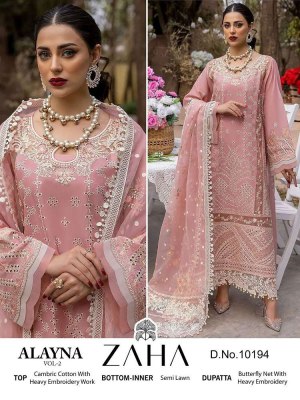 Zaha new alayna vol 2 design no 10192.10193.10194.10195 pure cotton embroidery work Pakistani suits catalogue wholesale  pakistani suit catalogs