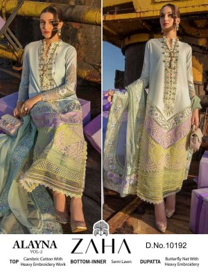 Zaha new alayna vol 2 design no 10192.10193.10194.10195 pure cotton embroidery work Pakistani suits catalogue wholesale  pakistani suit catalogs