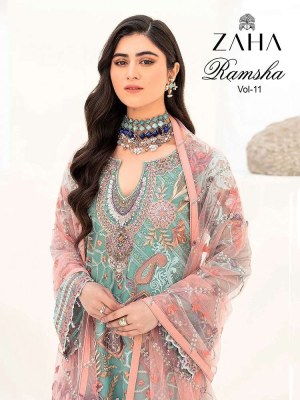 Zaha new ramsha vol 11 design no 10164 10165 10166 fox georgette embordered Pakistani suits wholesale   pakistani suit catalogs