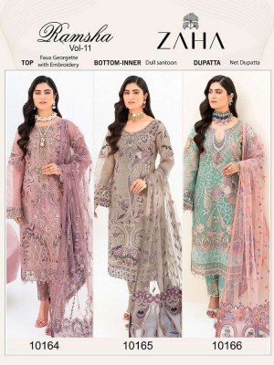 Zaha new ramsha vol 11 design no 10164 10165 10166 fox georgette embordered Pakistani suits wholesale   pakistani suit catalogs