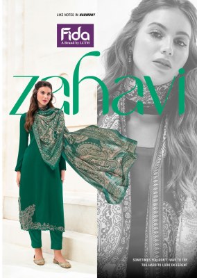 Zahavi by Fida fancy embroidered unstitched dress material catalogue at low rate 