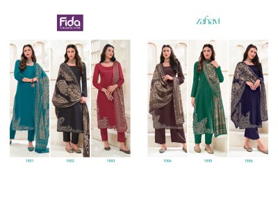 Zahavi by Fida fancy embroidered unstitched dress material catalogue at low rate salwar kameez catalogs