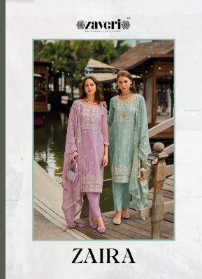 Zaira by Zaveri Heavy Chiffon Embroidered kurti pant and dupatta catalogue at affordable rate Zaveri  women beauty 