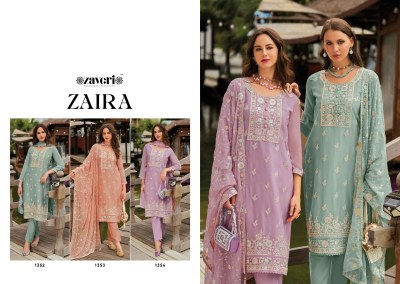 Zaira by Zaveri Heavy Chiffon Embroidered kurti pant and dupatta catalogue at affordable rate readymade suit catalogs