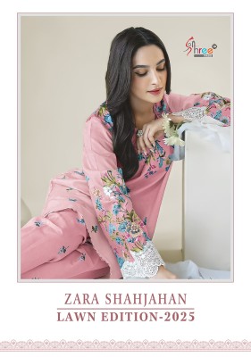 Zara Shahjahan 25 by Shree fab Pure cotton embroidered  printed short kurti with pant and dupatta in amavi expo 