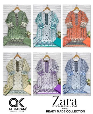 Zara vol 2 by AL Karam Pure Lawn Cotton Printed With GPO Less With Self Embroidery Work suit collection readymade suit catalogs