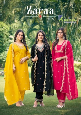 Zaraa vol 2 by Karissa premium fancy viscose designer kurti pant and dupatta catalogue  Karissa 