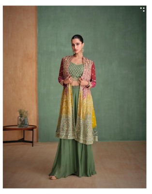 Zari by Sayuri Designer Premium Georgette Embroidered Designer Indowestern Suit in Amaviexpo fancy sharara suit Catalogs