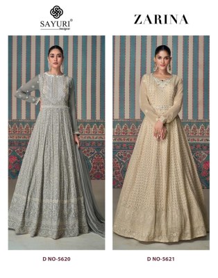 Zarina by Sayuri designer real georgette embroidered long flared gown catalogue at affordable rate  gown catalogs