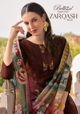 Zarqash vol 3 by Belliza Heavy Jam Designer Digital printed dress material catalogue at affordable rate wholesale catalogs