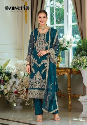 Zaveri Dastur Soft Organza Embroidered Kurta with Organza Dupatta And Heavy Silk Bottom Premium Women's Suit Wholesale kurtis catalogs