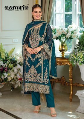 Zaveri Dastur Soft Organza Embroidered Kurta with Organza Dupatta And Heavy Silk Bottom Premium Women's Suit Wholesale kurtis catalogs