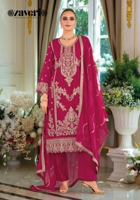 Zaveri Dastur Soft Organza Embroidered Kurta with Organza Dupatta And Heavy Silk Bottom Premium Women's Suit Wholesale kurtis catalogs