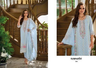 Zaveri by Aahira organza fancy embroidered work kurti pant and dupatta catalogue at low rate readymade suit catalogs