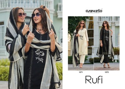 Zaveri by Rufi heavy organza with embroidered kurti pant and dupatta catalogue at wholesale price readymade suit catalogs